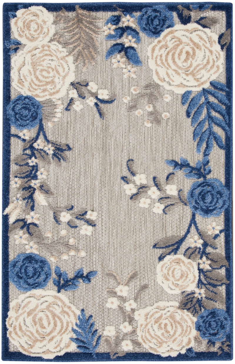 Aloha Blue Grey Polypropylene Contemporary Area Rug