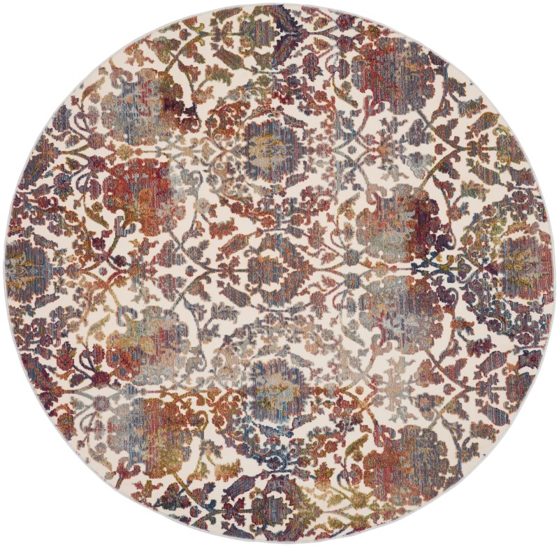 White / Multi Round Vintage Area Rug