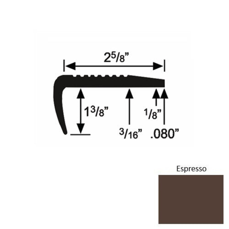 Solid 03 Espresso Rubber Residential Stair Nosing (Sq) - 2 5/8" X 9 Ft (108")