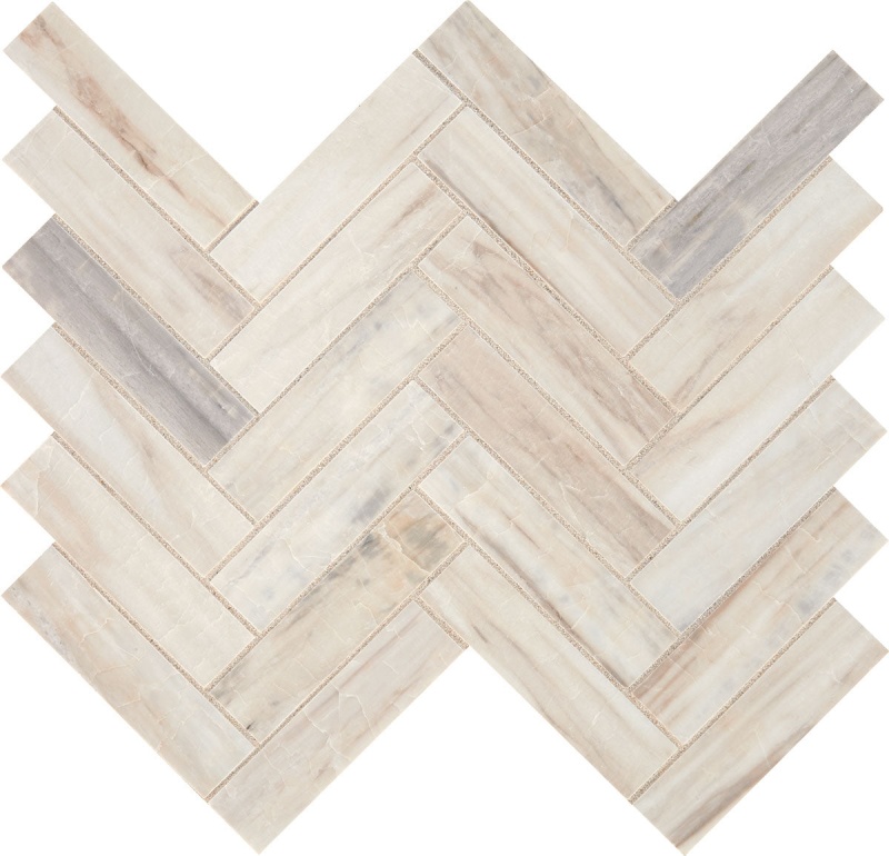 Fonte Pier White Honed Herringbone Marble Mosaic