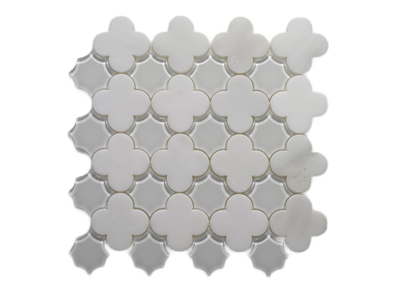 Oriental White & Frosted Marble & Glass Mosaic - Flower - Polished