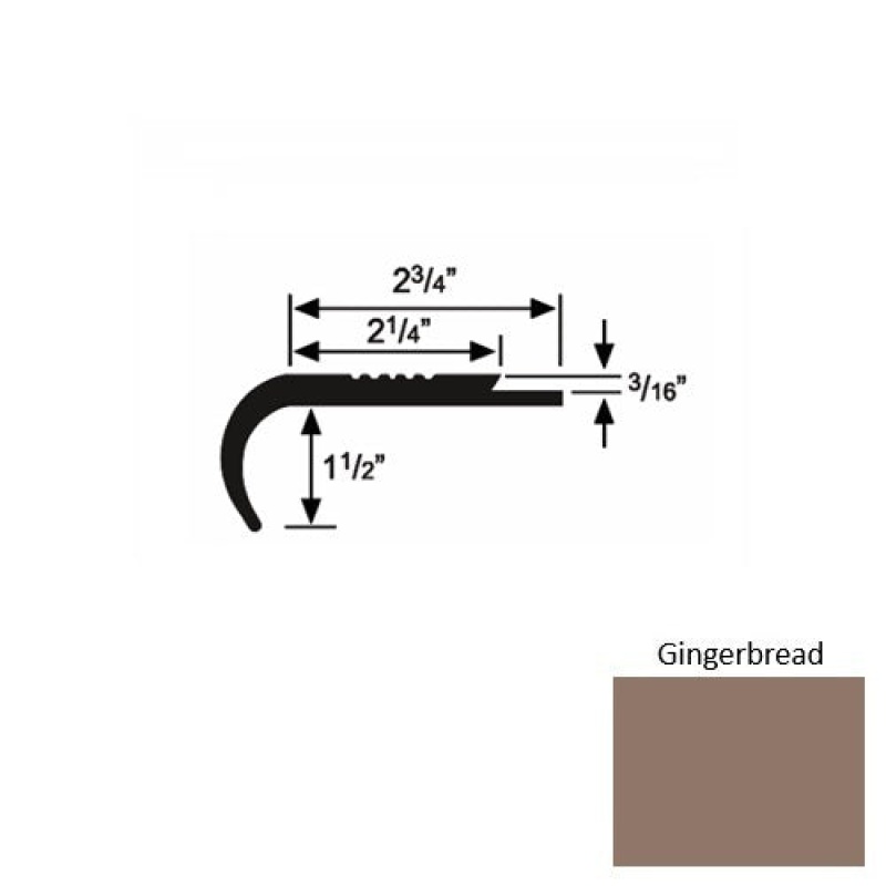 Solid 08 Gingerbread Rubber Underlap Stair Nosing (Rd) - 2 3/4" X 9 Ft (108")
