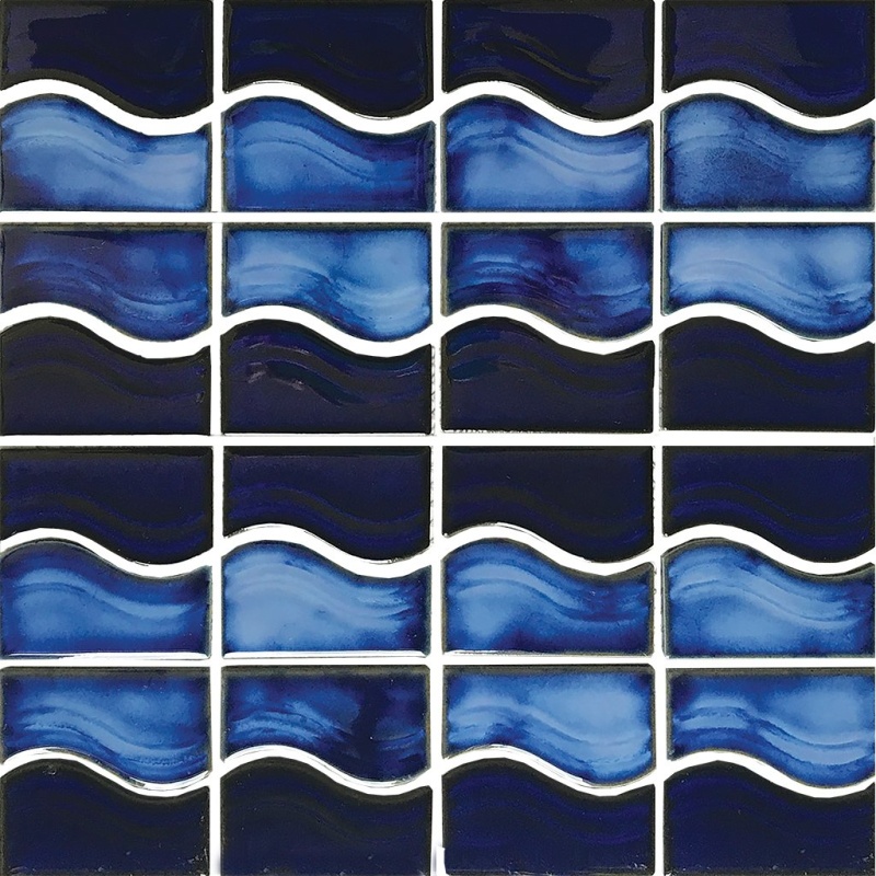 Aquatica Waterside Royal Blue Porcelain Mosaic - Wave - Glossy