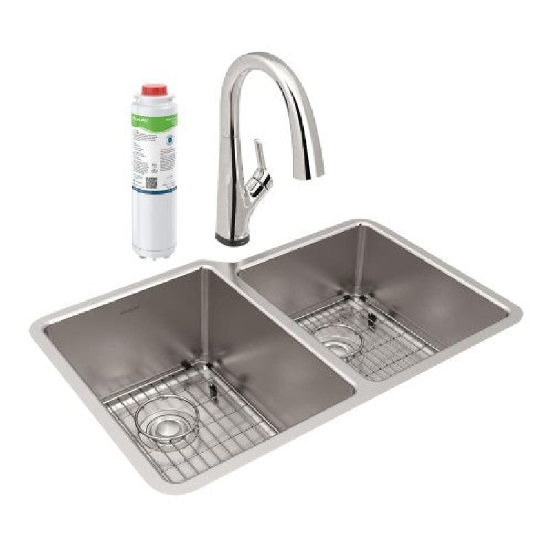 Elkay Lustertone Classic Stainless Steel Undermount Double Bowl Workstation Sink