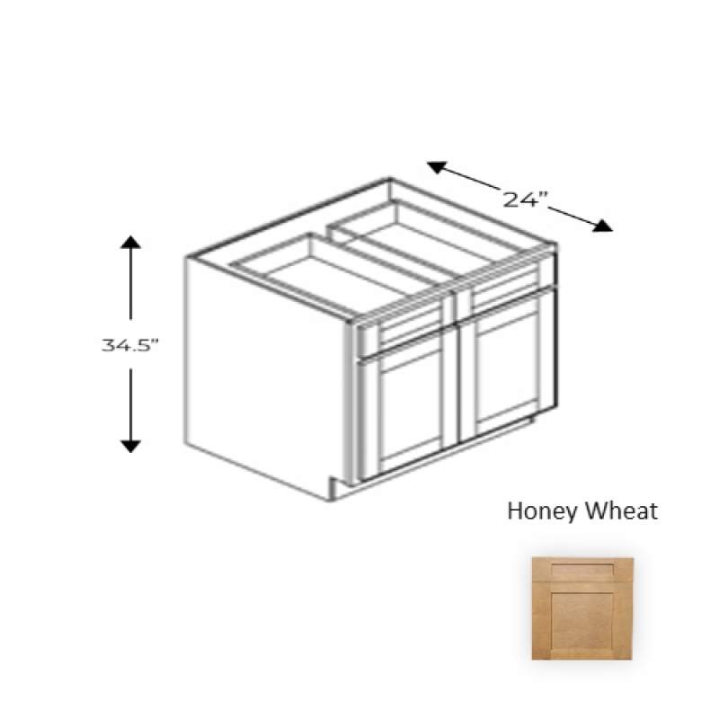 Blue Valley Cabinets Framed Shaker Deluxe Honey Wheat Wood Kitchen Base Cabinet, 42" × 34.5" × 24", Natural Clear Coat