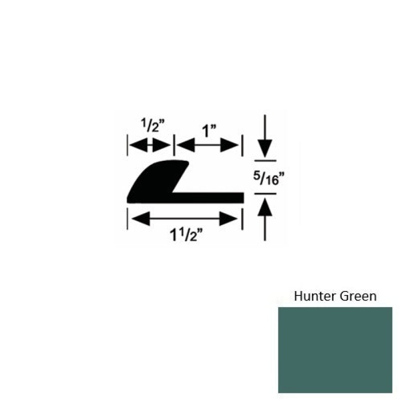 Solid 36 Hunter Green Rubber Underlap Carpet Edge - 1 1/2" X 9 Ft (108") X 5/16"