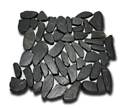 Black Designer Pebble Mosaic – 12" x 12" – Flat Polished