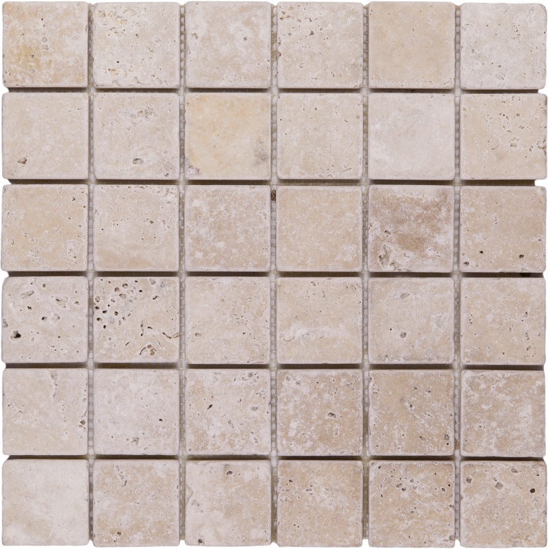 Extra Light Travertine Mosaic - 2" X 2" - Tumbled
