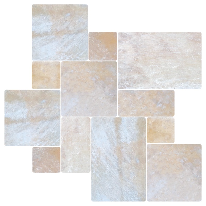 Antique Ivory Travertine Paver Versailles Pattern - Tumbled - Various Sizes