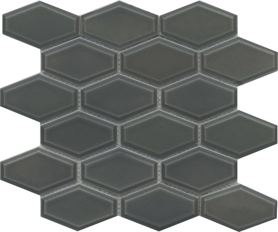 Reward Gray Bevel Porcelain Mosaic 2" x 4" Hexagon Glossy