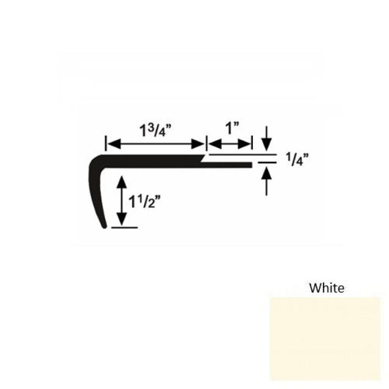 Solid 13 White Rubber Single Flange Carpet Stair Nosing (Sq) - 1 3/4" X 9 Ft (108")