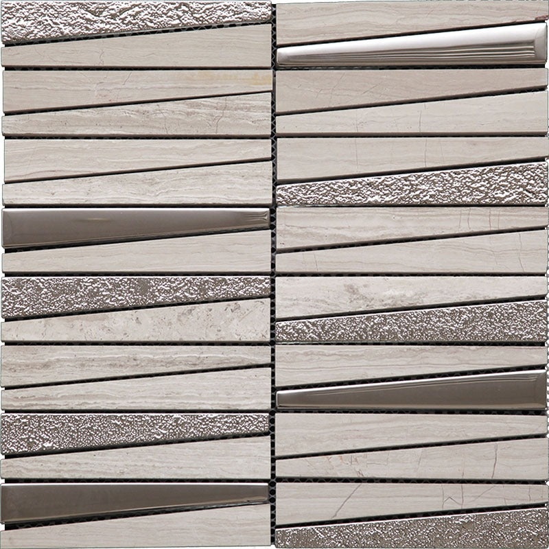 Cityscape Layers Gray Stone & Glass Mosaic - 5.8" X 0.9" X 0.4" Trapezoid - Polished & Textured