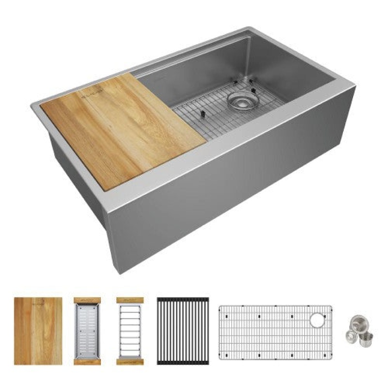 Efruff33179rw Crosstown Stainless Steel Farmhouse Single Bowl Workstation Kitchen Sink - 34 7/8" 20 1/4" X 9 7/16" - Stainless Steel