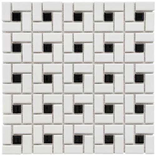 Spiral Black & White Porcelain Mosaic - 12 1/2" X 12 1/2" - Glossy