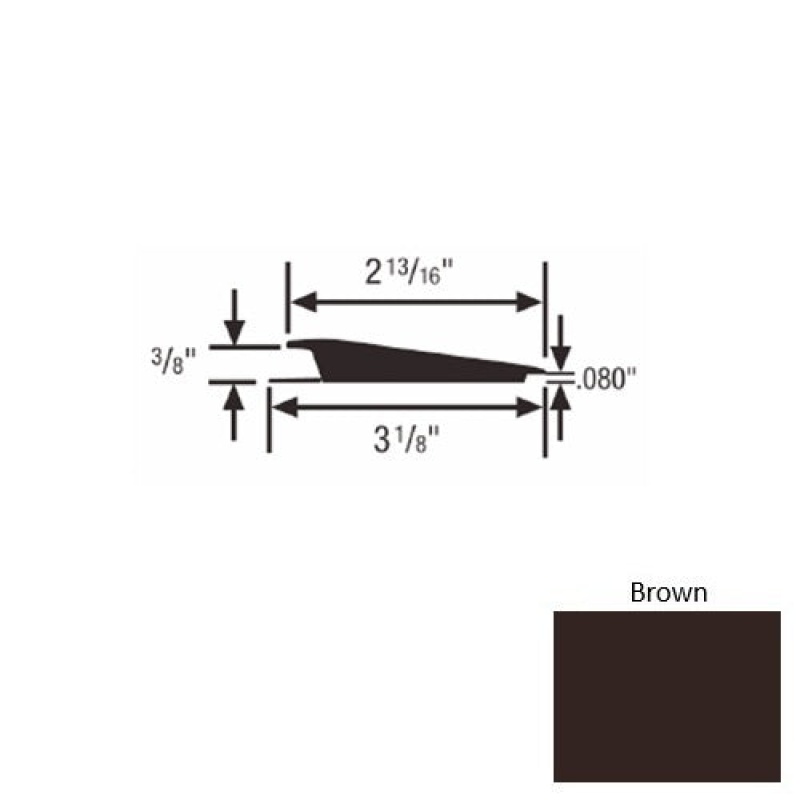 Solid 66 Brown Rubber Rolling Traffic Transition - 3 1/8" X 9 Ft (108") X 3/8" - 0.080"