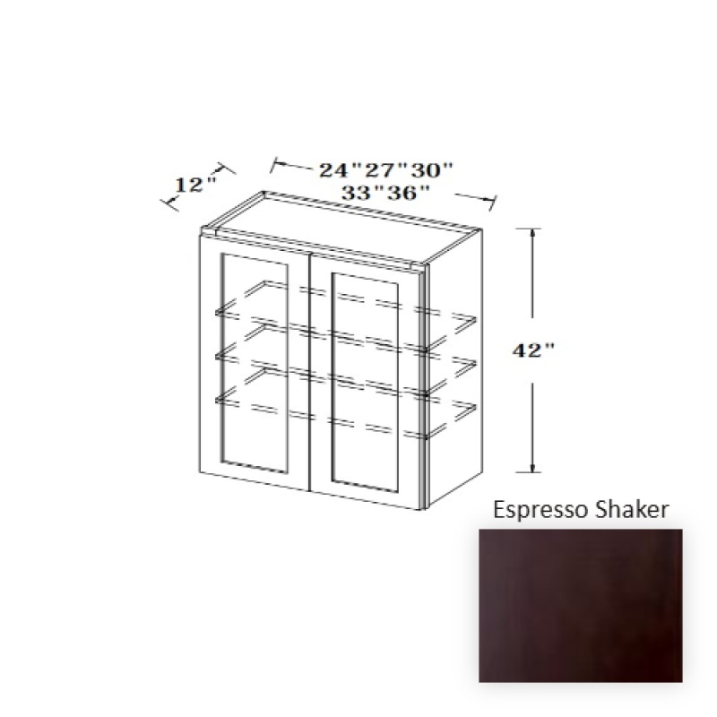 Espresso Shaker Wood Kitchen Wall Cabinet 33" x 12" x 42"