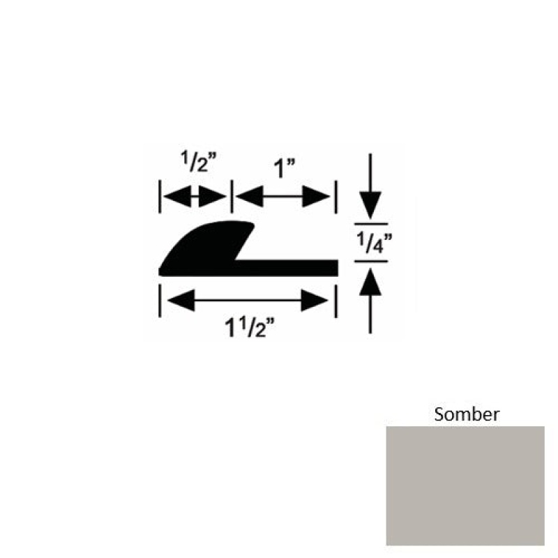 Solid 35 Somber Rubber Underlap Carpet Edge - 1 1/2" X 9 Ft (108") X 1/4"