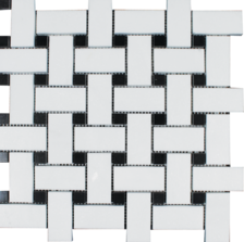 Metropolitan Blend Thassos With Black Dot Deco Natural Stone Mosaic - Basket Weave - Polished