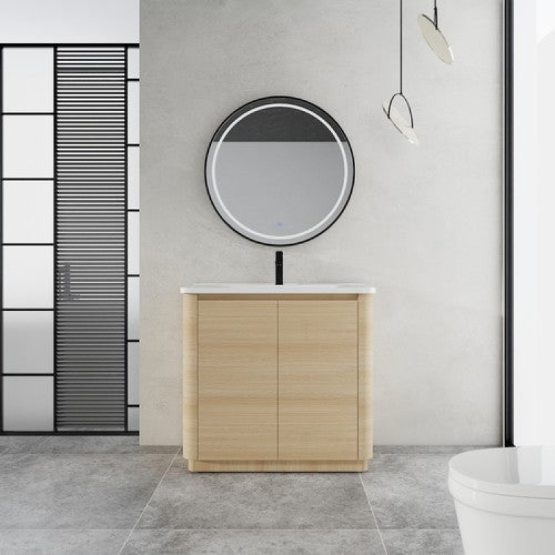 White Oak Plywood Freestanding Single Sink Bathroom Vanity With Ceramic Top - 18.81" (Assembly Required) - White Oak