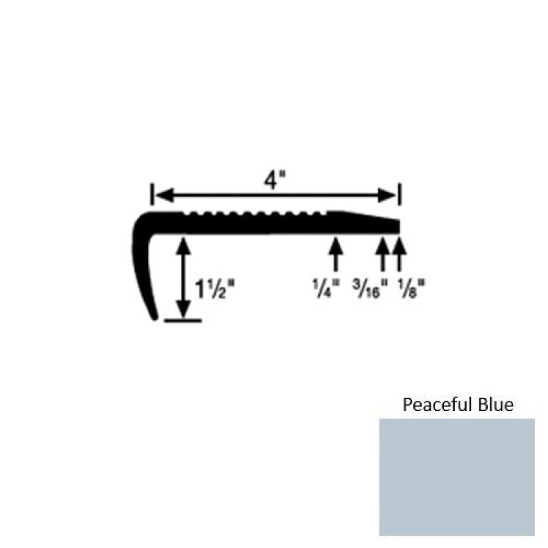 Solid 01 Peaceful Blue Rubber Commercial Stair Nosing With 2" Abrasive Strip (Sq) - 4" X 9 Ft (108")