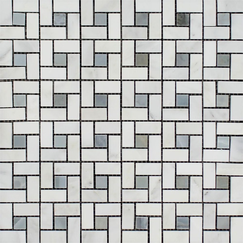 Oriental White Marble Mosaic - 5/8" X 1 1/4" Pinwheel With Gray Dots