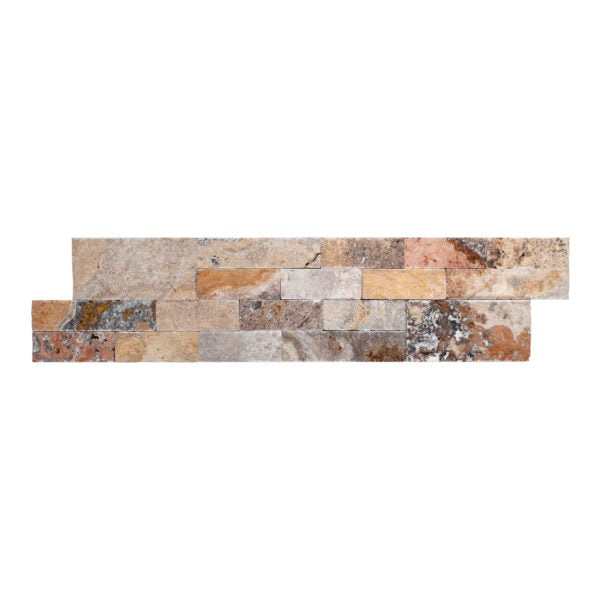 Scabos Cross Cut Travertine Ledgestone - Natural Cleft Face, Gauged Back - 6" X 24"