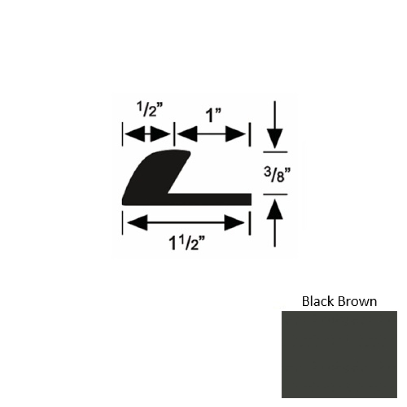 Solid 37 Black Brown Rubber Underlap Carpet Edge - 1 1/2" X 9 Ft (108") X 3/8"