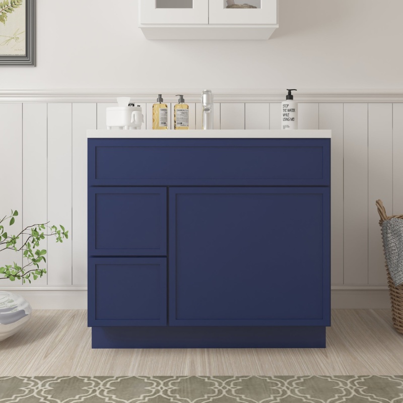 Cvj Blue Solid Wood Left Drawer Bathroom Cabinet - 36" X 21" X 32.5" - Blue