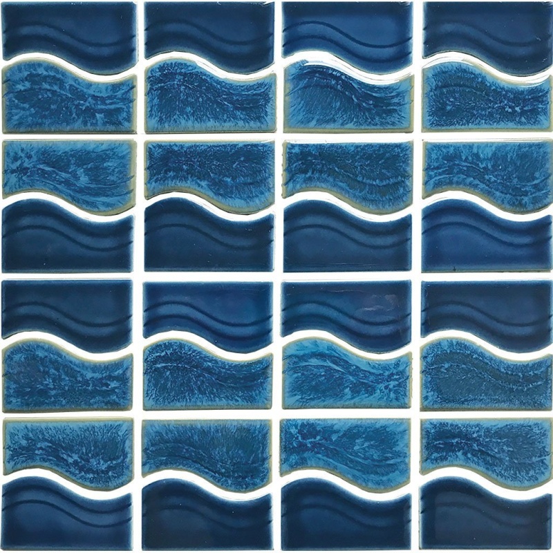 Aquatica Waterside Smoke Blue Porcelain Mosaic - Wave - Glossy