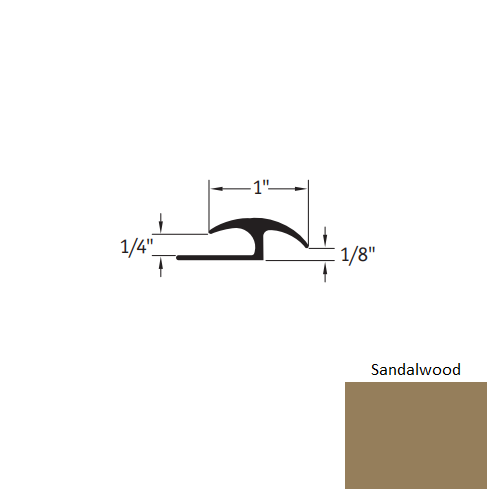 Johnsonite Sandalwood Vinyl Moulding / Trim - 1" X 12 Ft (144") X 1/4" - 1/8" Adaptor - Adaptor