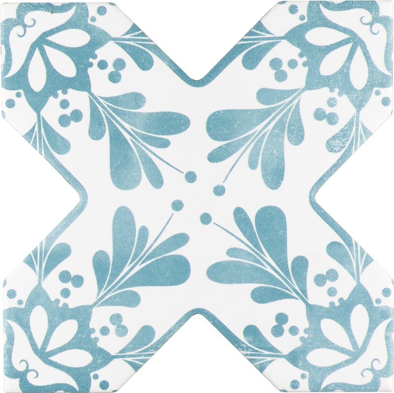 Moorish Green Cross Deco Ceramic Tile - Matte - 5.35" X 5.35"