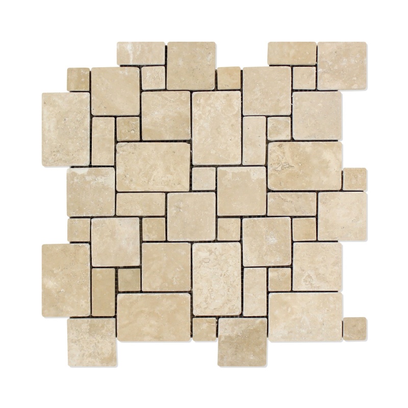 Durango Cross Cut Travertine Mosaic - Mini Versailles Pattern - Tumbled