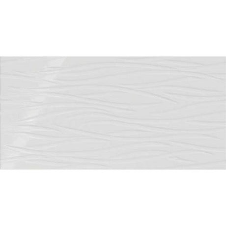 Showscape Stylish White Brushstroke Pattern Ceramic Tile - Gloss Textured - 12" X 24"