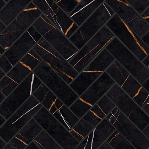 Magnifica Era Luxury Sahara Noir Porcelain Mosaic - 1" X 4" Herringbone - Satin