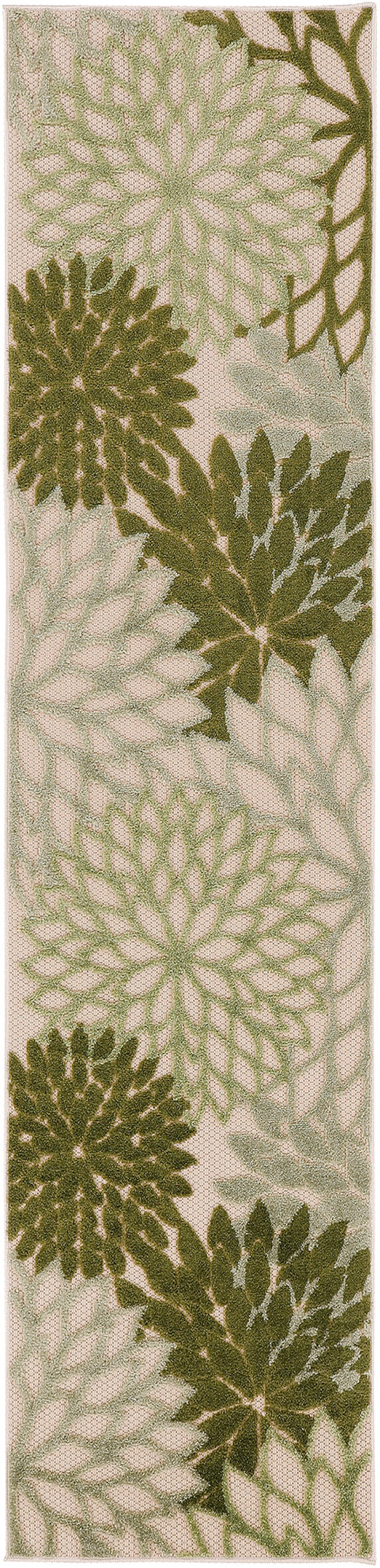 Aloha Alh05 Ivory Green Polypropylene Tropical Area Rug