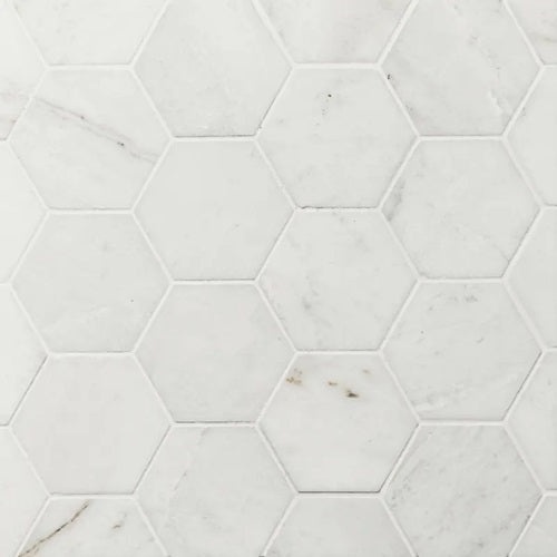 Glorious White Marble Mosaic - 3" Hexagon - Brushed
