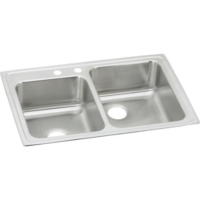 Lr250l2 Lustertone Classic Stainless Steel Drop In Double Bowl Kitchen Sink - 33" X 22" X 7 7/8" With 2 Holes - Stainless Steel