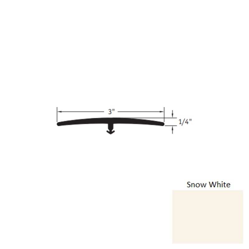 Johnsonite Snow White Vinyl Moulding / Trim - 3" X 12 Ft (144") X 1/4" & 5/16" T Molding - T Molding