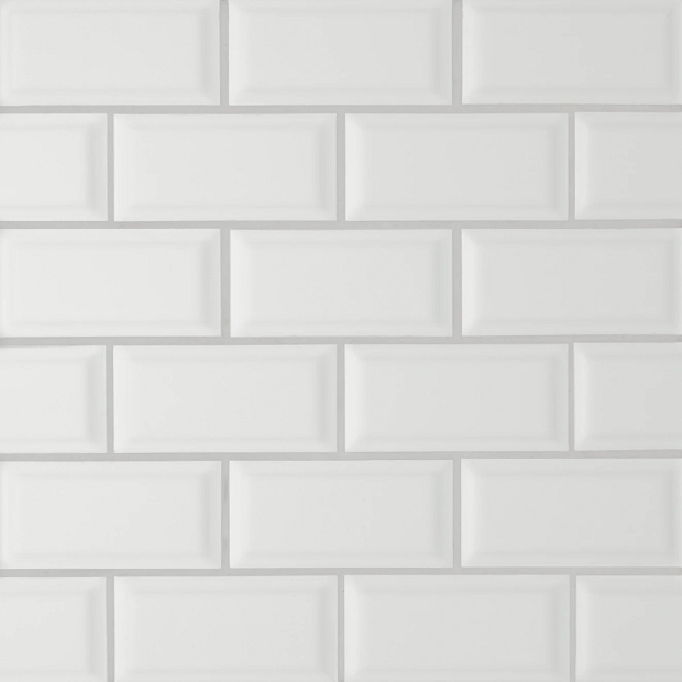 Le Café White Porcelain Mosaic - 2" X 4" Bevel Off Set Mesh Mount
