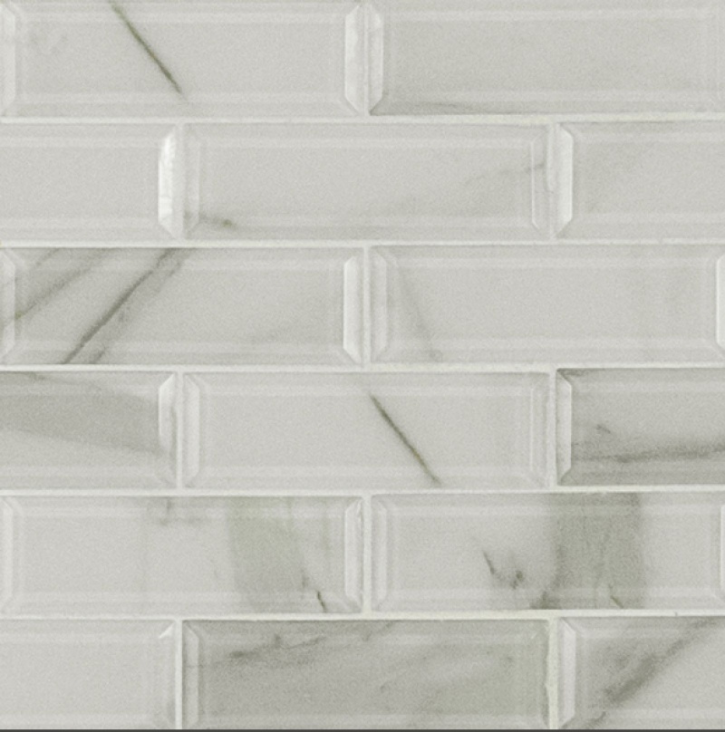 Ivory Amber Glass Mosaic - 2" x 6" Beveled Brick - Glossy