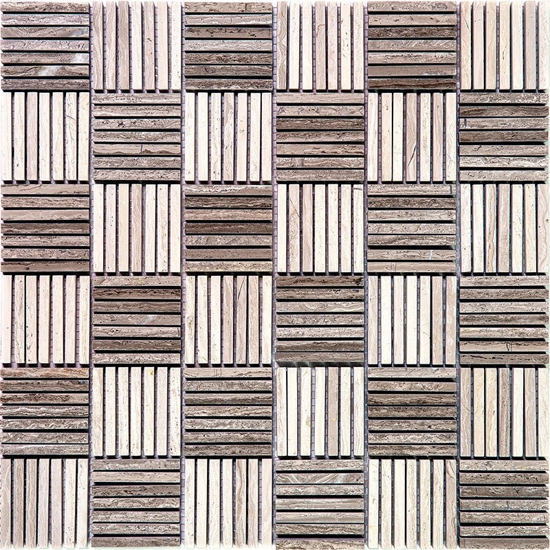 Savannah Wooden Grey Light / Dark Marble Mosaic - Kayton - Polished