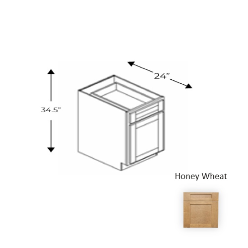 Framed Shaker Deluxe Honey Wheat Natural Clear Coat Wood Kitchen Base Cabinet - 21" X 34.5" X 24" - Natural Clear Coat