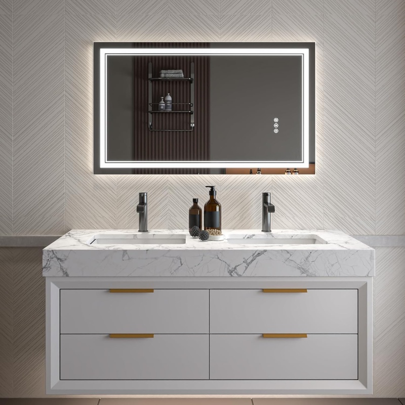 Clear Glass Wall Led Bathroom Mirror - 40" X 24" - Clear