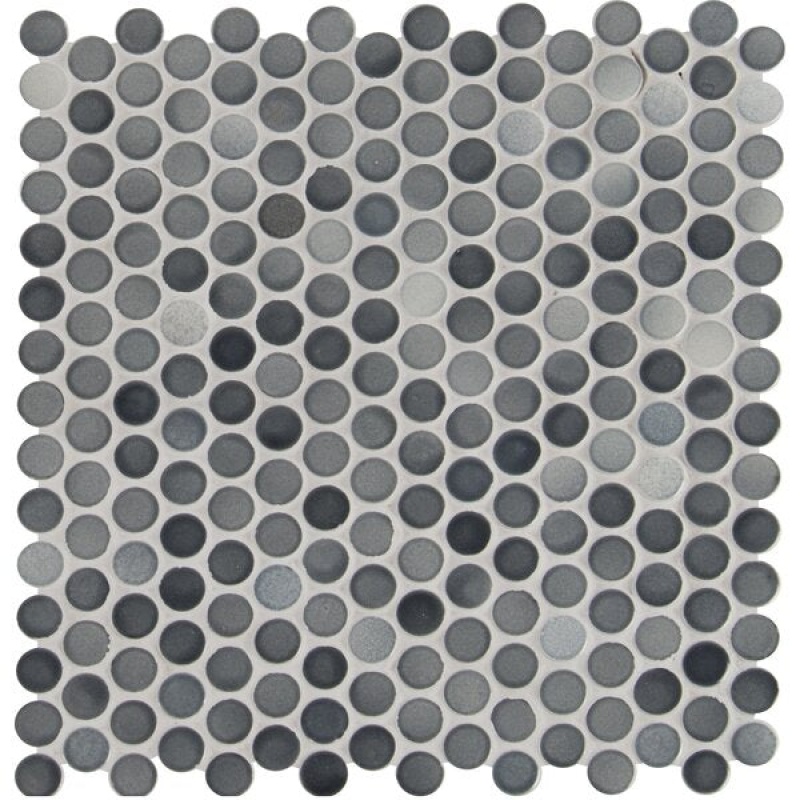 Grigio Mix Porcelain Mosaic - Penny Round - Glossy