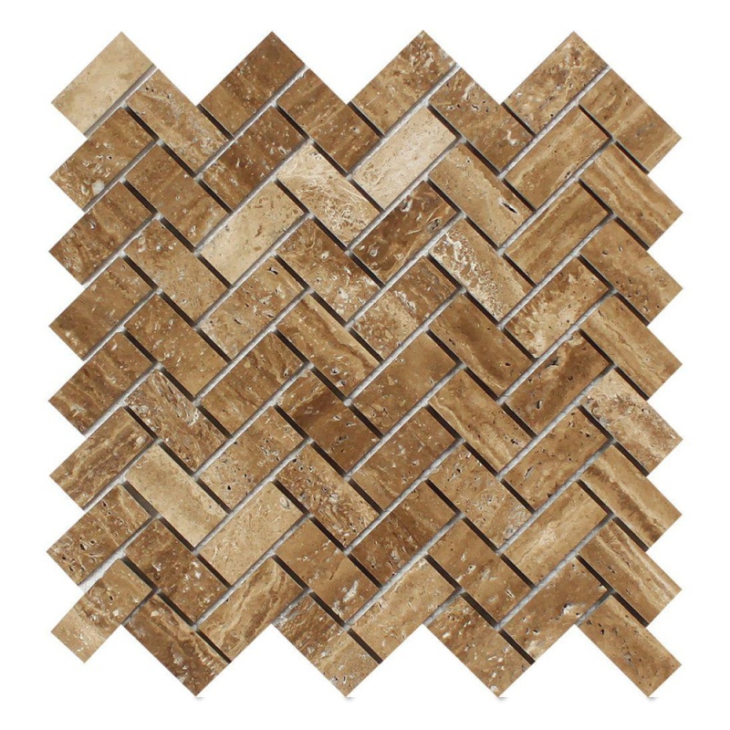 Noche Vein Cut Travertine Mosaic - 1" X 2" Herringbone