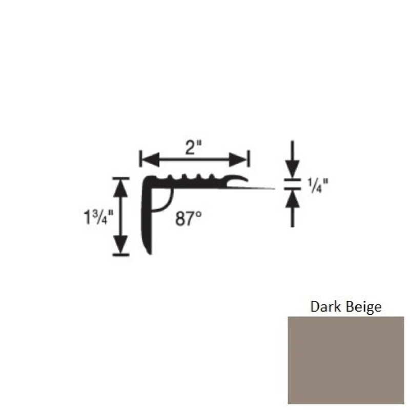 Flextones Dark Beige Vinyl 171 Carpet Stair Nosing - 2" X 12 Ft - Thermoplastic
