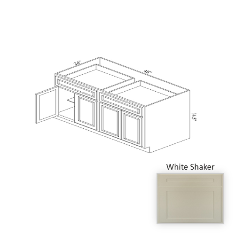 B48 White Shaker Wood Kitchen Base Cabinet