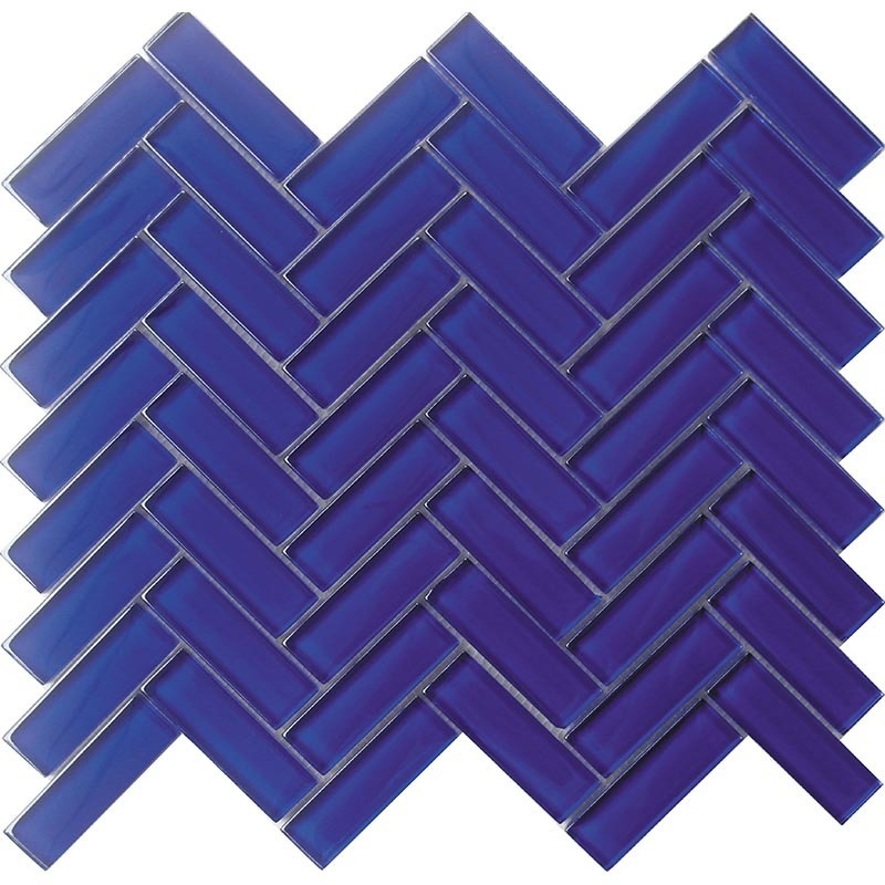 Color Palette Cobalt Blue Glass Mosaic - 1" x 3" Herringbone - Glossy