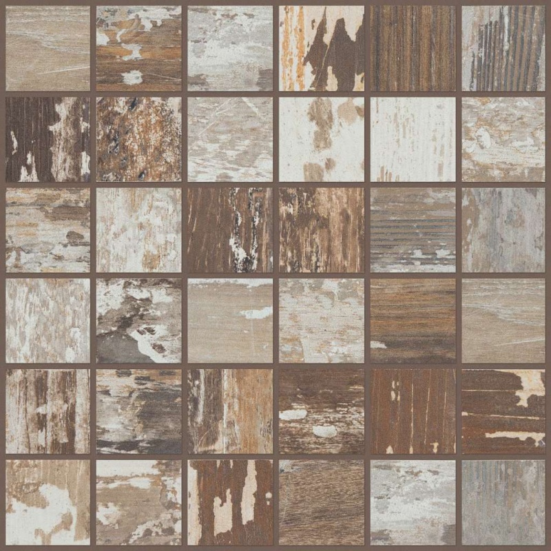 Timbered Beech Porcelain Mosaic - 12" X 12" - Rustic