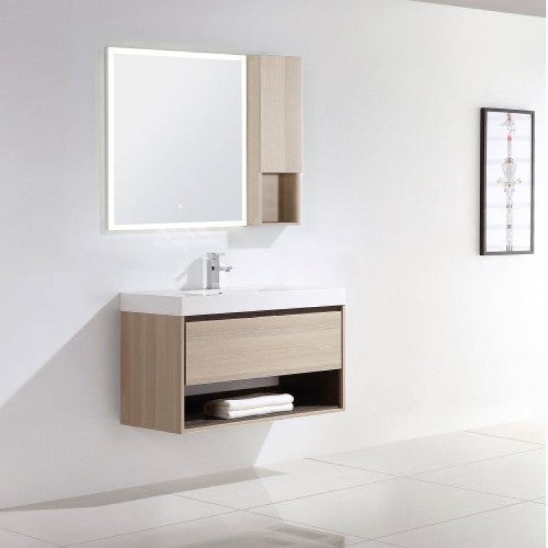 Grey Ashtree Wall Mounted Single Sink Bathroom Vanity - 36"